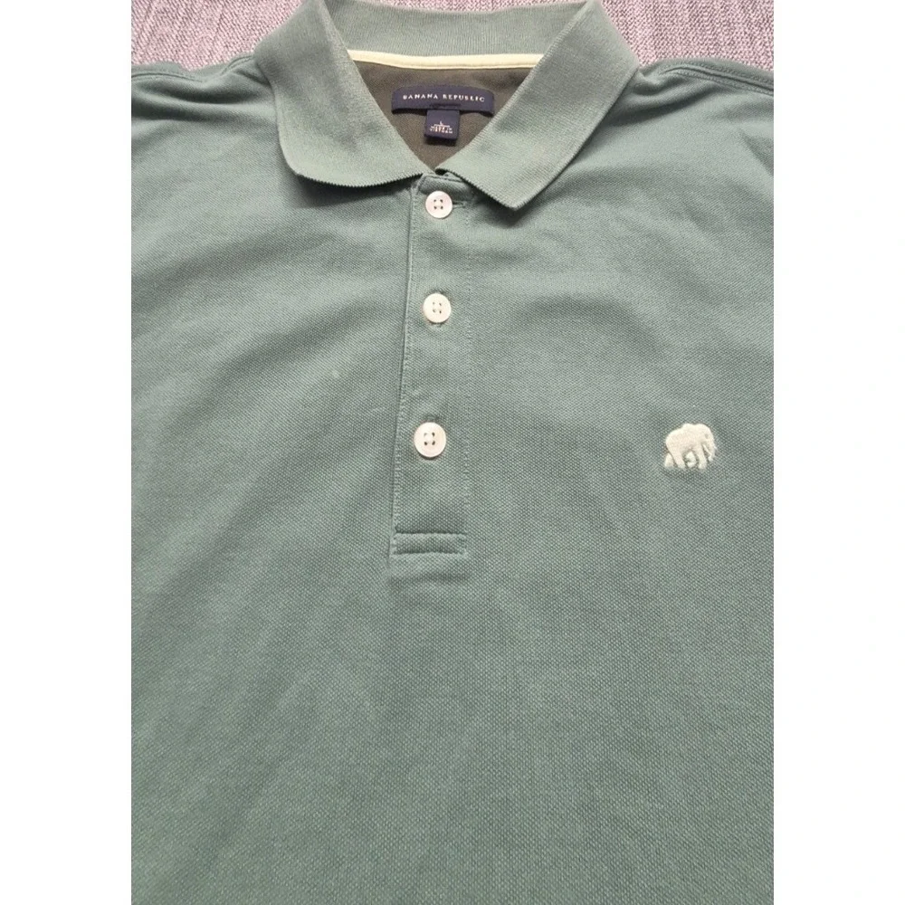 Banana‎ Republic men's sage green polo shirt LG stretch Cotton logo pullover